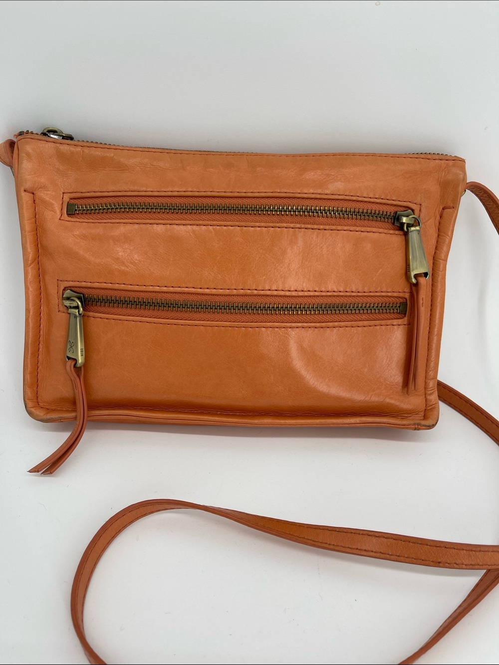 HOBO Orange Leather Crossbody with Front Dual Zipper Pockets